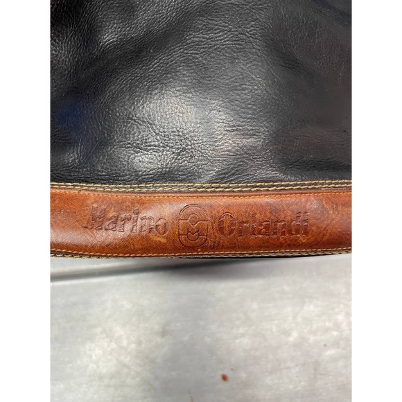Marino Orlandi Black Leather Bag, Bucket Style with Brown Trim Hand/Shoulder Bag - Picture 7 of 16